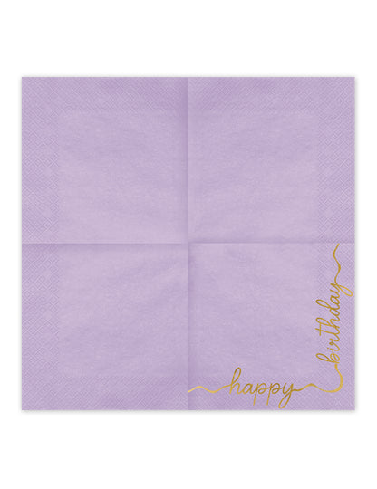 12 хартиени салфетки Happy Birthday в пастелни цветове и злато 33 × 33 cm