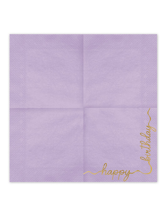 12 хартиени салфетки Happy Birthday в пастелни цветове и злато 33 × 33 cm