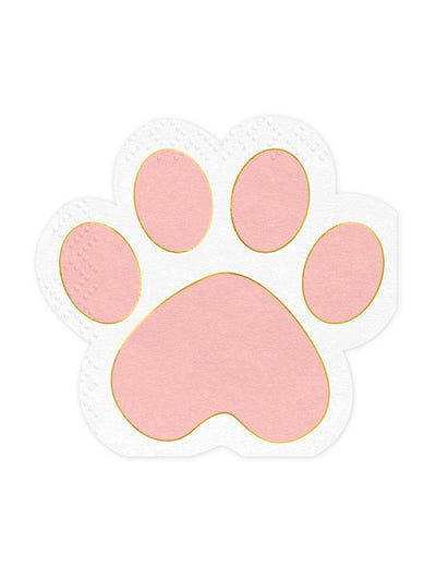 Serviettes en papier pattes de chat rose pastel et doré