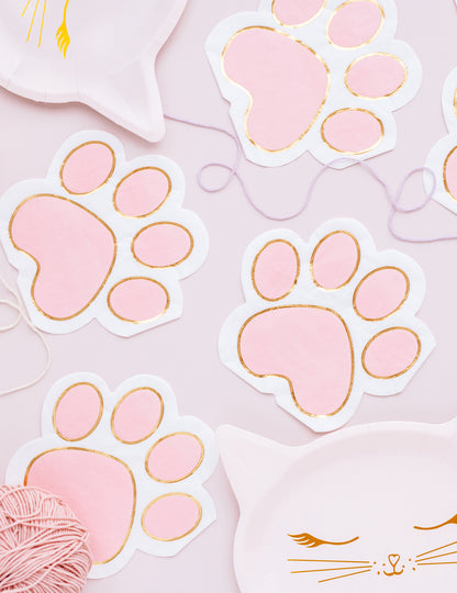 12 пастелно розови и златни хартиени салфетки с котешка лапа