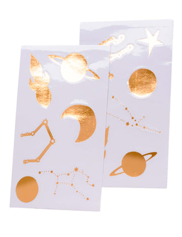 12 златни стикера, места от 3 до 7 cm планети и звезди