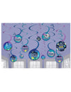 Suspensions spirales Battle Royale pour fête bleues et violettes avec motifs gaming