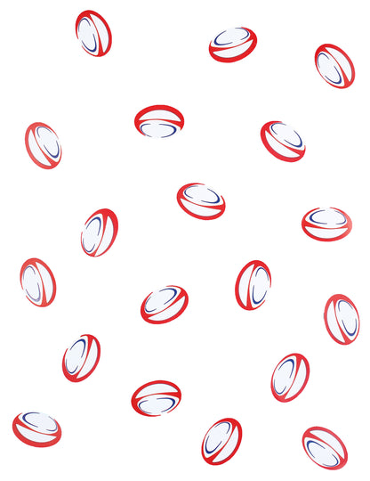 150 червени и сини конфети за маса с топка за ръгби от хартия