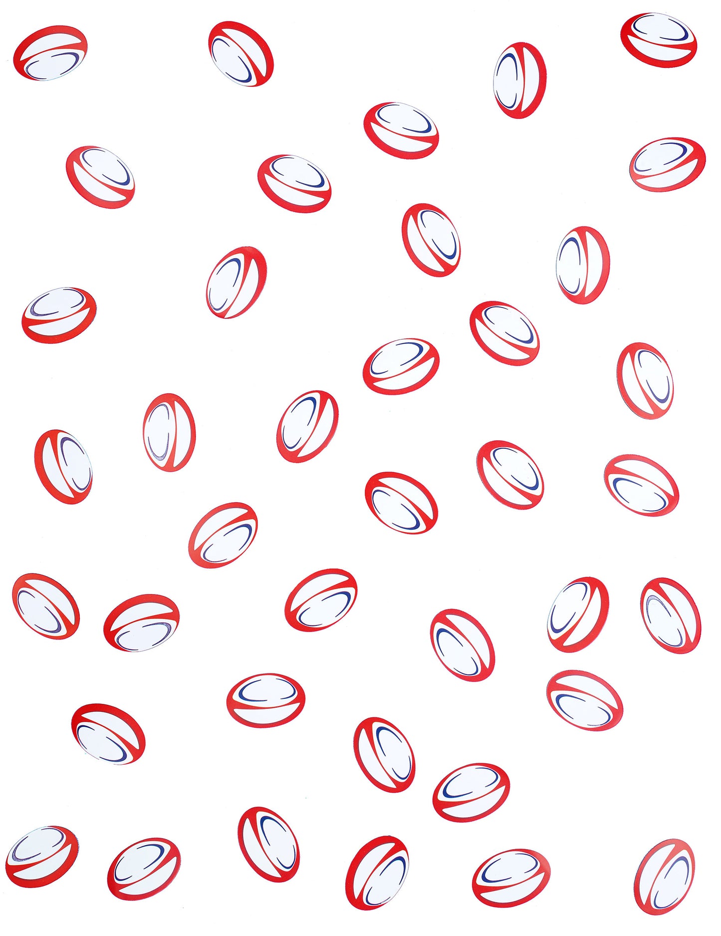 150 червени и сини конфети за маса с топка за ръгби от хартия