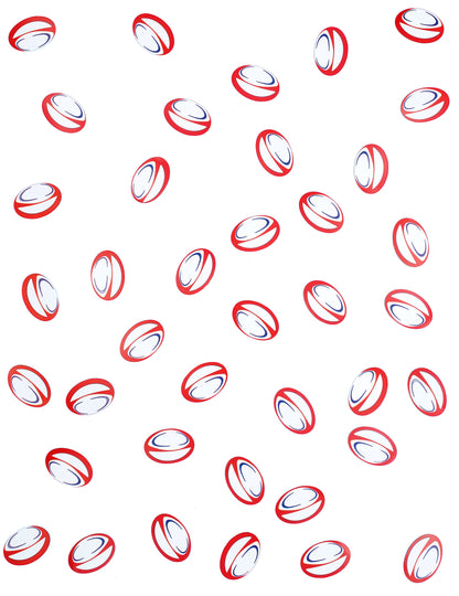 150 червени и сини конфети за маса с топка за ръгби от хартия