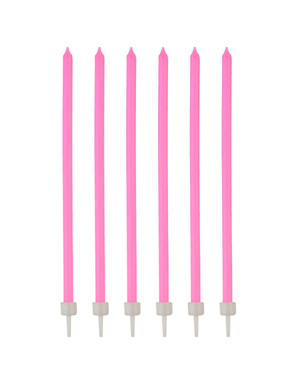 Bougies fines avec bobèches d'anniversaire pour fête rose