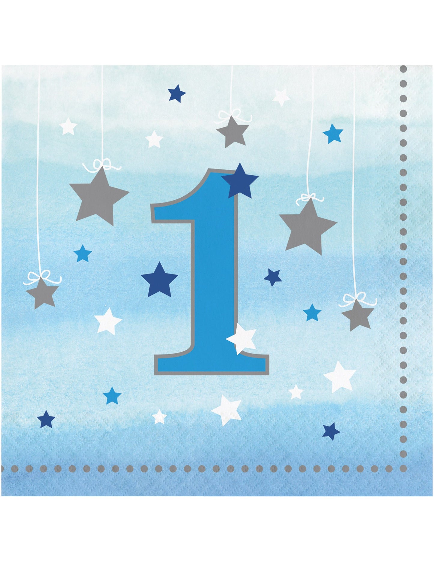 16 сини хартиени салфетки One Little Star, 33 x 33 см cm сребърни звезди