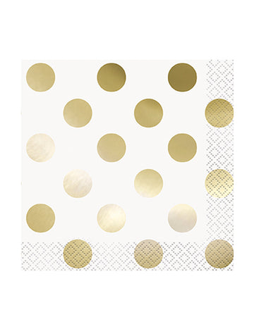 16 малки бели хартиени салфетки с златни точки 25 x 25 cm за сватба 