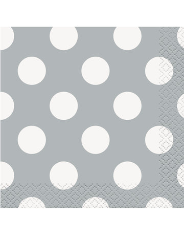 16 малки сиви хартиени салфетки с бели точки, 25 x 25 см cm за еднократна употреба