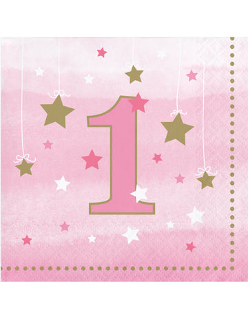 16 малки розови салфетки със звездовиден мотив за едногодишни деца