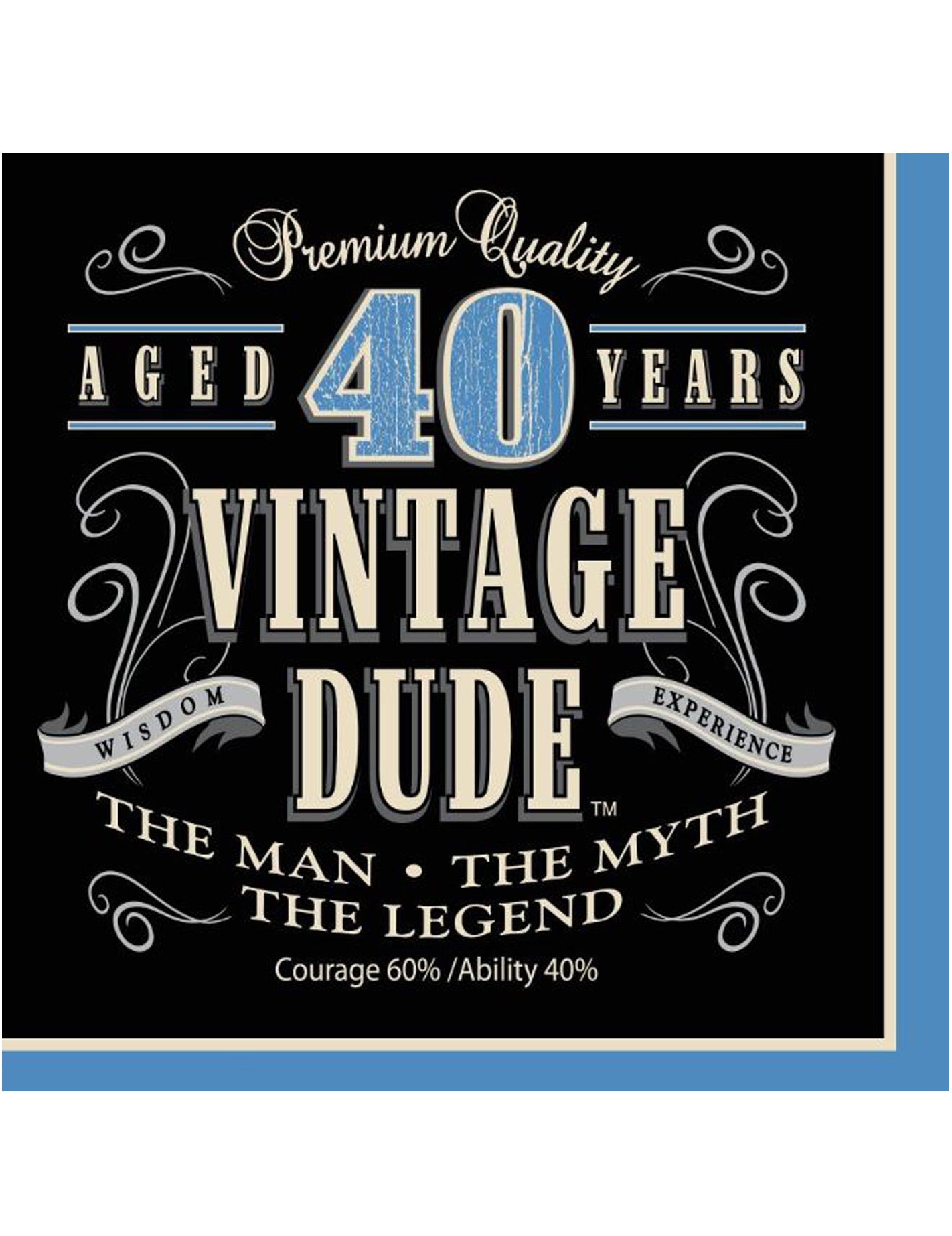 Vintage хартиени салфетки за 40 години за мъже в черно и синьо