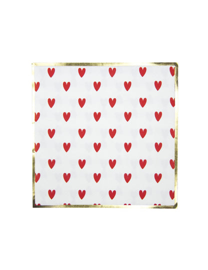 Serviettes en papier cœurs rouges pour fête blanches avec bordure dorée