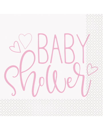 16 serviettes en papier baby shower roses et blanches 33 x 33 cm fille