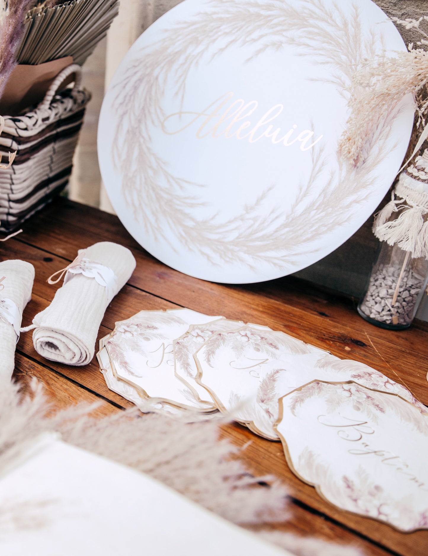 16 хартиени салфетки за кръщене с дизайн от пампаска трева и памучни цветя, 32 x 32 см cm златист