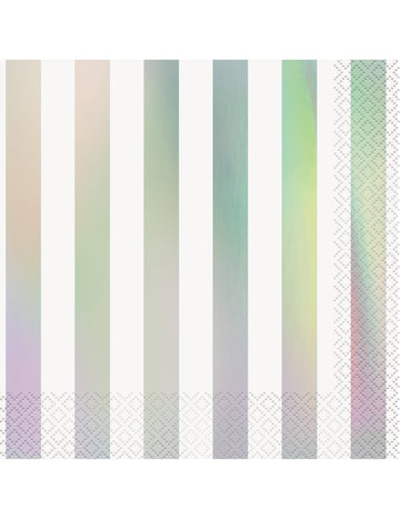 16 serviettes en papier blanches et iridescentes à rayures 33 x 33 cm