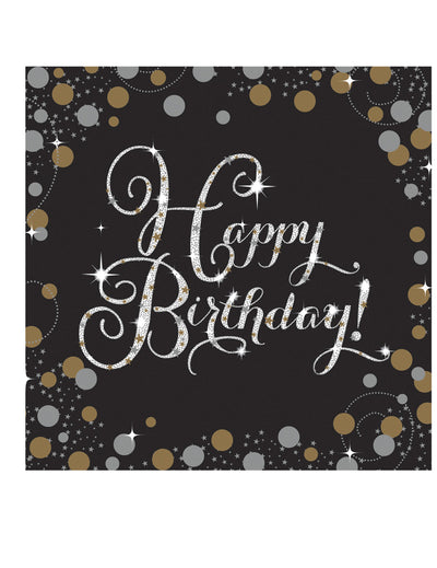 Serviettes en papier Happy Birthday pour anniversaire noires célébration étincelante