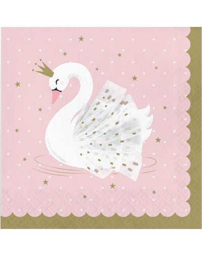 Serviettes en papier cygne royal pour fête roses à bords festonnés