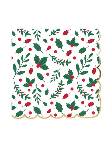 16 хартиени салфетки с фестончета, коледен дизайн с джел, 33 x 33 cm златен ръб