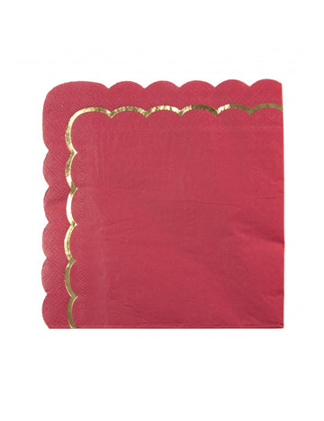 16 хартиени салфетки с червено-златист оребрени ръбове, 33 x 33 cm за Коледа