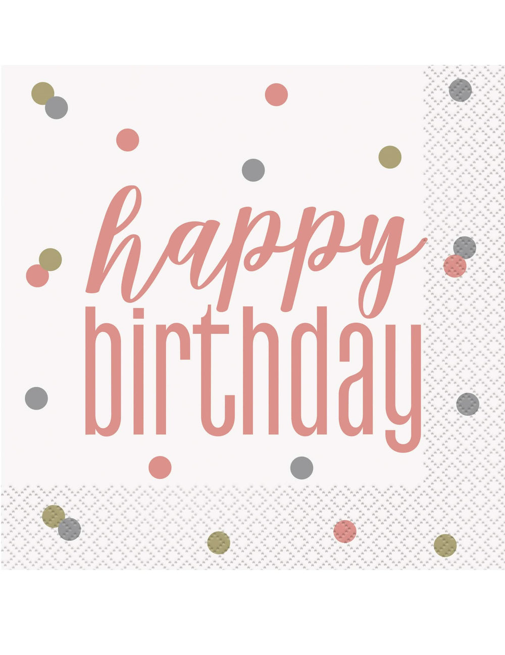 хартиени салфетки Happy Birthday за рожден ден, бели и розово злато