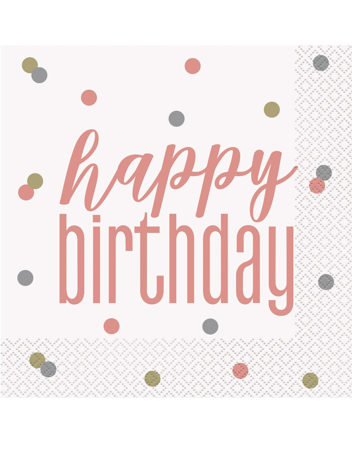 хартиени салфетки Happy Birthday за рожден ден, бели и розово злато