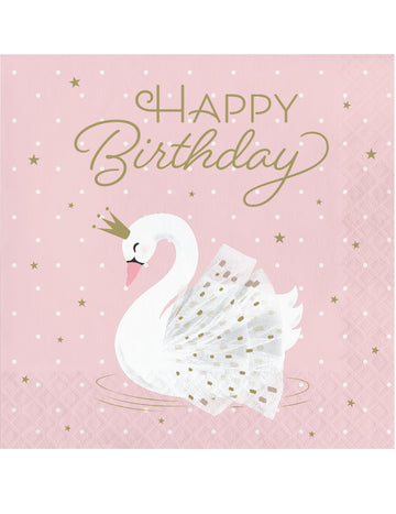 16 хартиени салфетки "Честит рожден ден" с кралски лебед и рози, 33 x 33 см cm златни звезди
