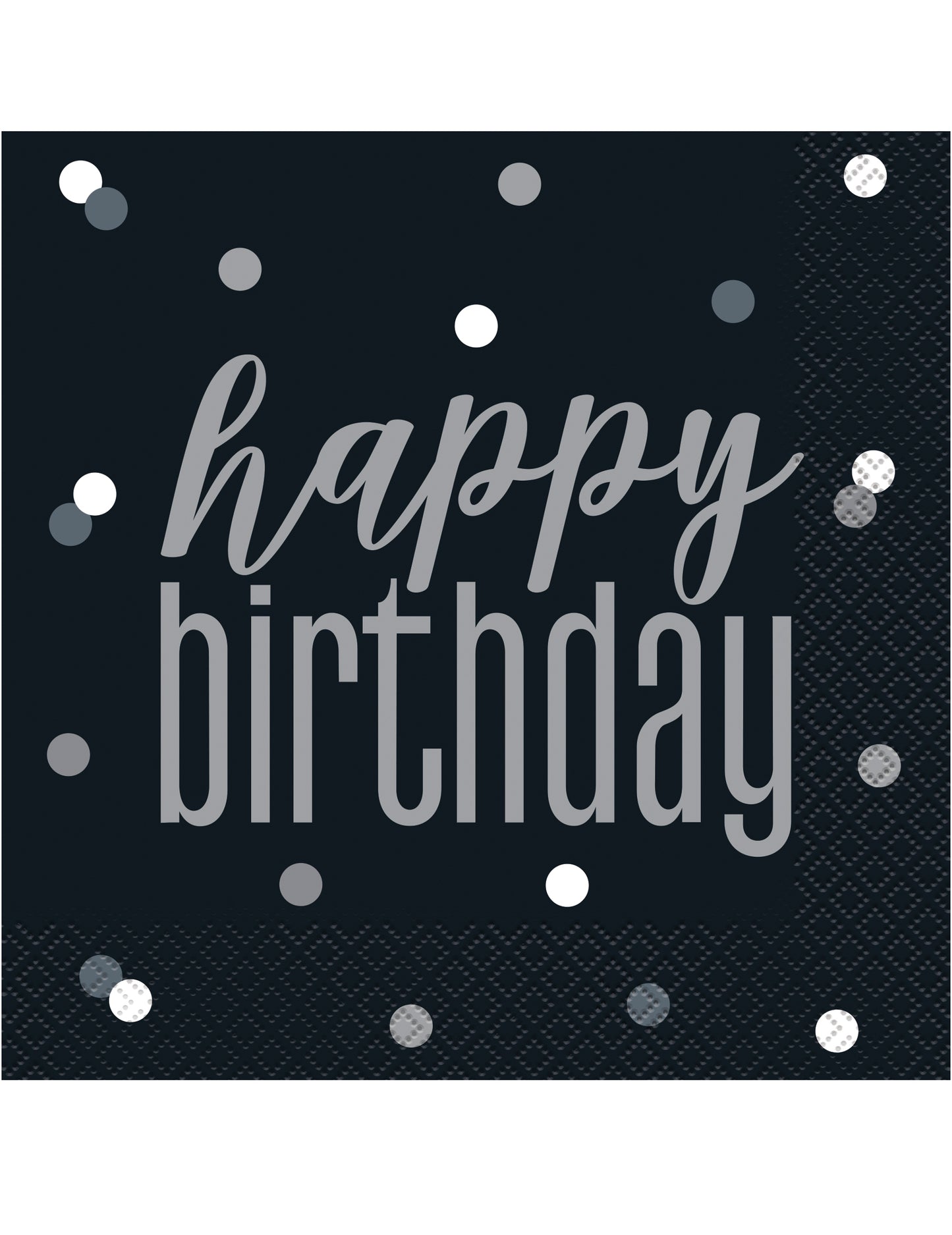 Serviettes en papier Happy Birthday pour anniversaire noires et grises