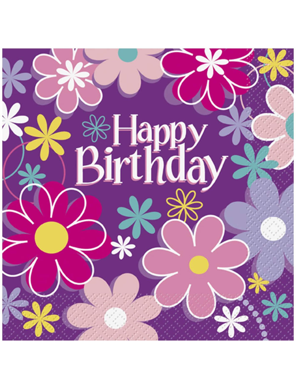 хартиени салфетки Happy Birthday цветя за рожден ден лилави