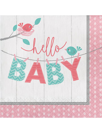 16 хартиени салфетки Hello Baby Roses, 33 x 33 см cm за кръщение