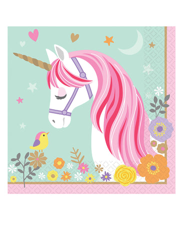 16 красиви розови и ментови хартиени салфетки с магически еднорог, 33 x 33 cm