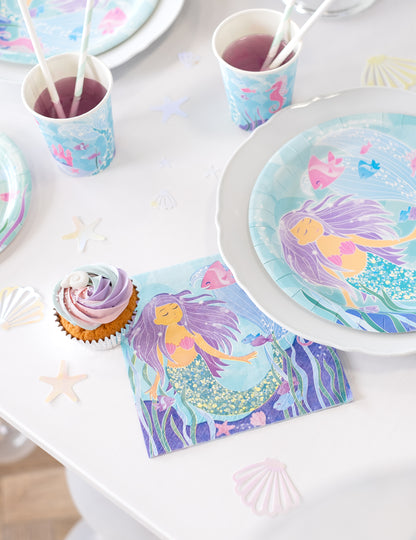 16 красиви блестящи хартиени салфетки с русалка, 33 x 33 cm