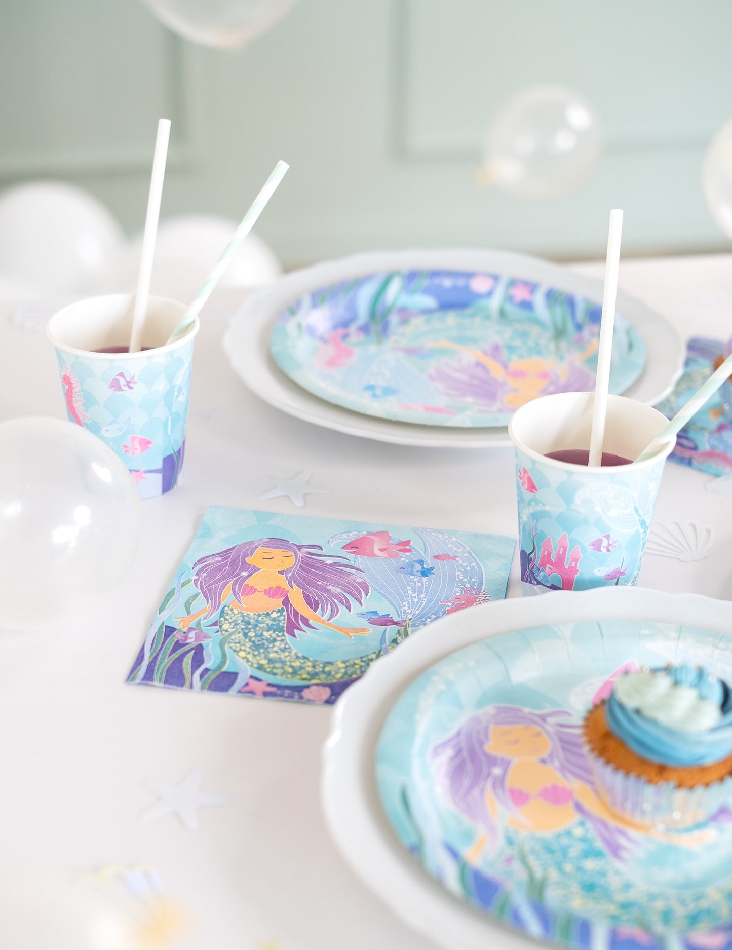 16 красиви блестящи хартиени салфетки с русалка, 33 x 33 cm