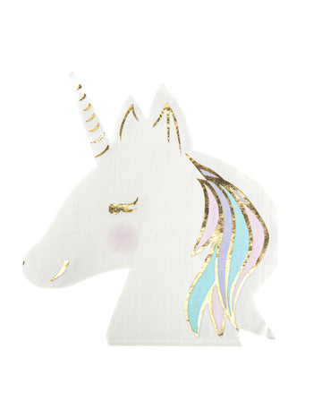 16 пастелни и златни хартиени салфетки с еднорог за вълшебен рожден ден