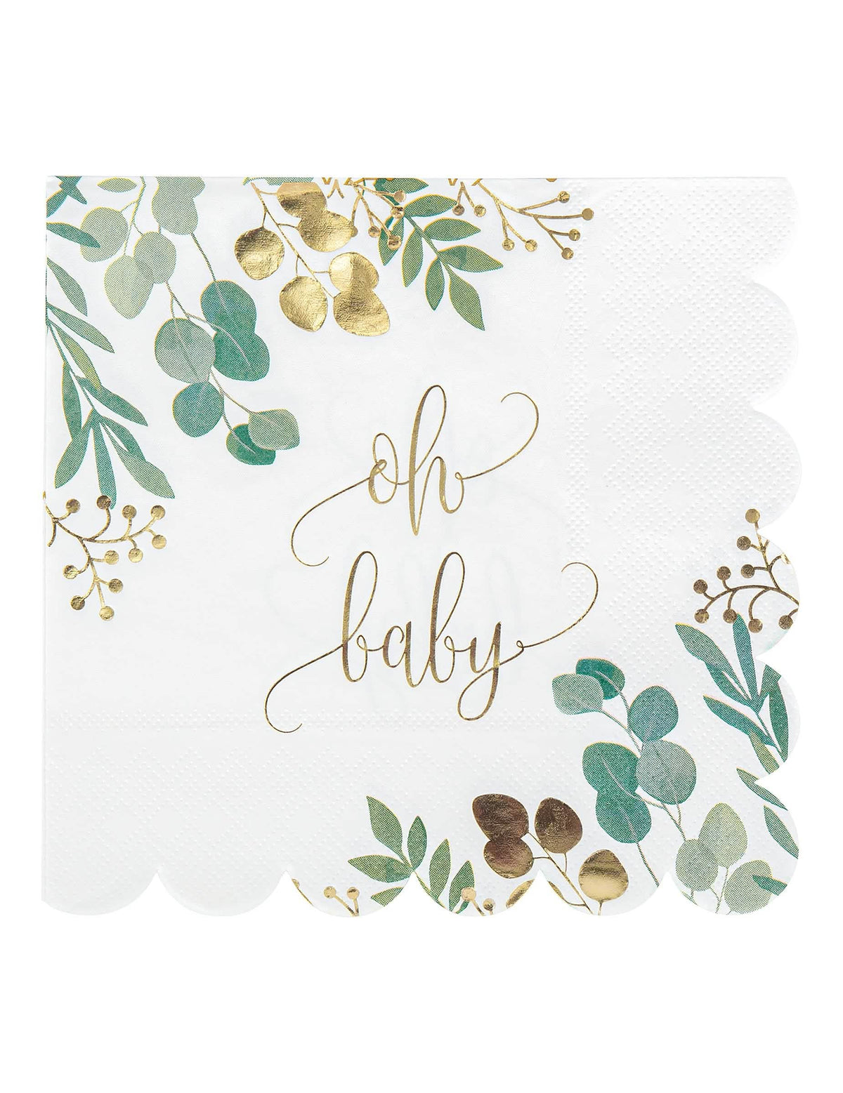 хартиени салфетки Oh Baby Eucalyptus за бебешко парти с позлата и фестонни ръбове