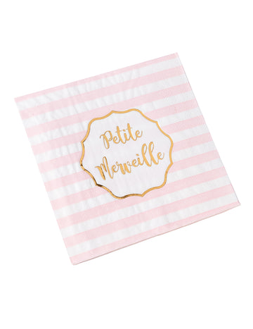 16 малки розови раирани хартиени салфетки, 33 x 33 cm златист