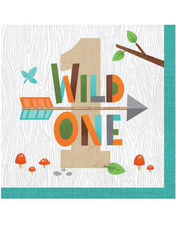 Serviettes en papier 1 an animaux de la forêt Wild One pour enfant multicolores motif bois et flèche