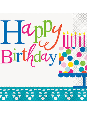 16 хартиени салфетки Happy Birthday в тюркоаз с мотив торта 33 cm 