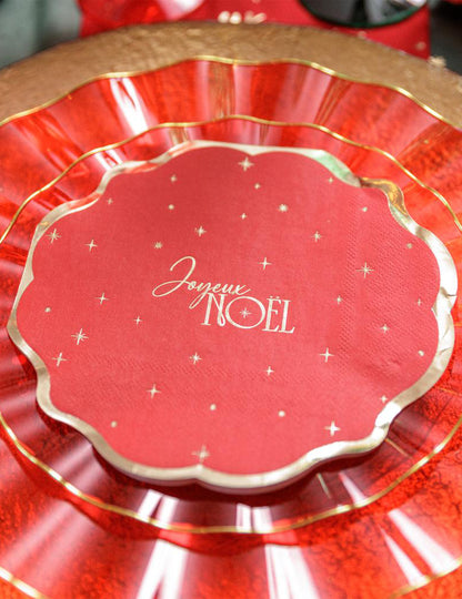 16 serviettes Joyeux Noël L'Intemporel rouge et or 32 x 32 cm