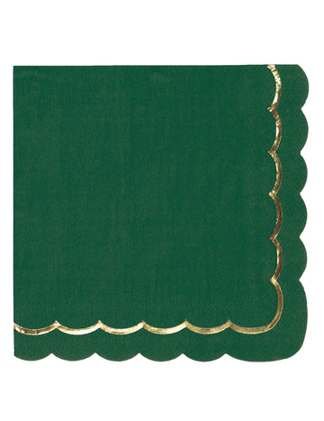 16 хартиени салфетки с фестончета в зелено и златисто, 33 x 33 cm за Коледа