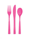 Assortiment de couverts en plastique rose