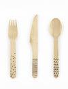 Couverts en bois motifs noirs pour fête originaux bois naturel