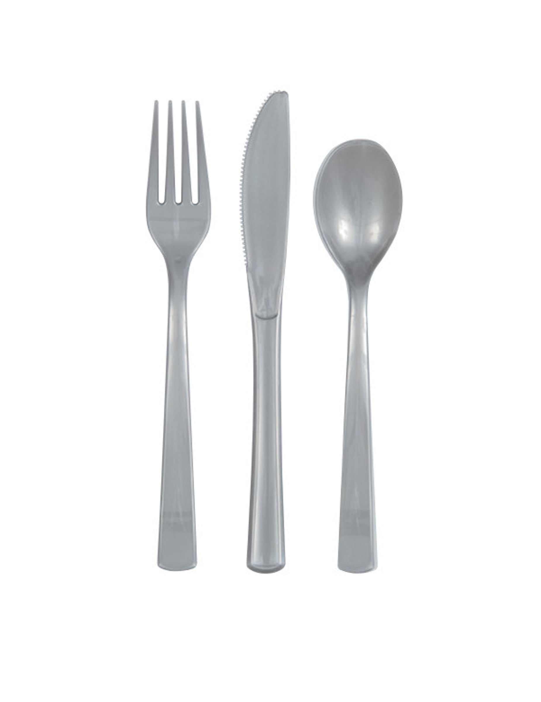 18 couverts en plastique pour 6 personnes argent