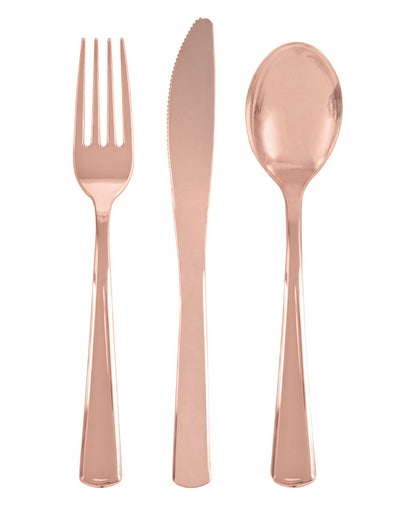 18 couverts en plastique pour fête rose gold