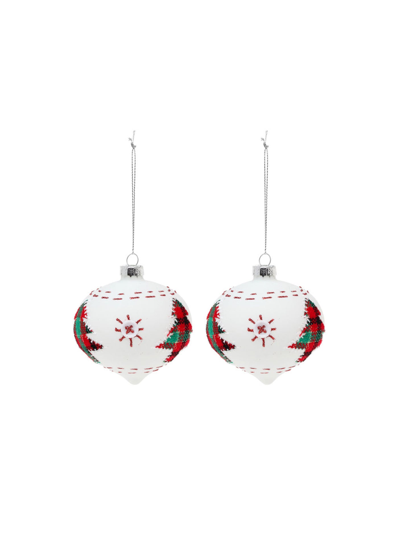 2 бели стъклени топки с елхи 8 cm, Коледна украса