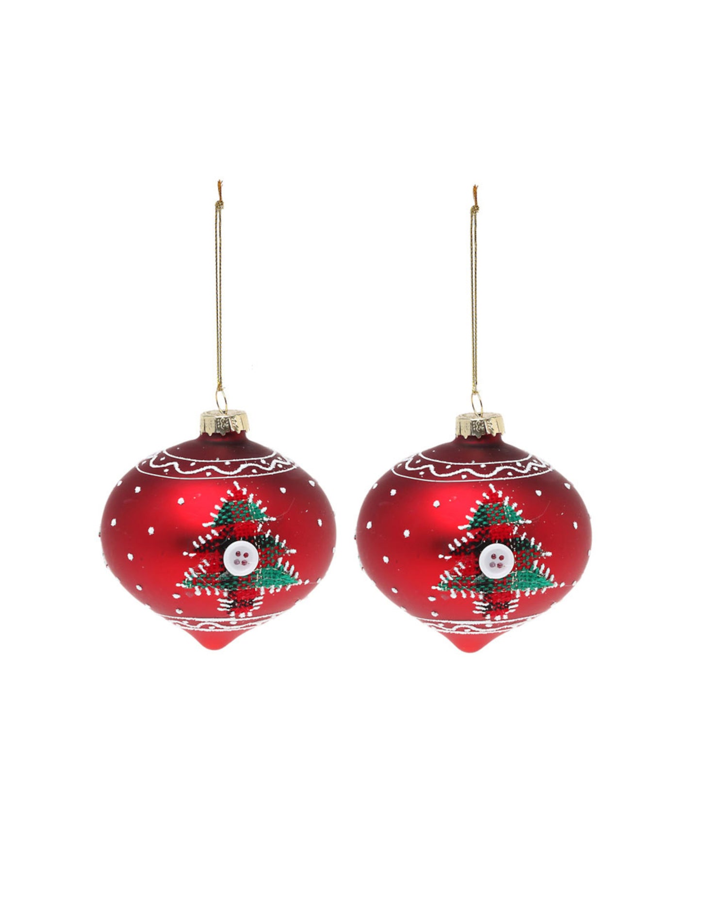2 червени стъклени топки с елхи 8 cm 