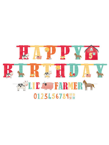 2 персонализируеми картонени гирлянди за рожден ден с селскостопански животни