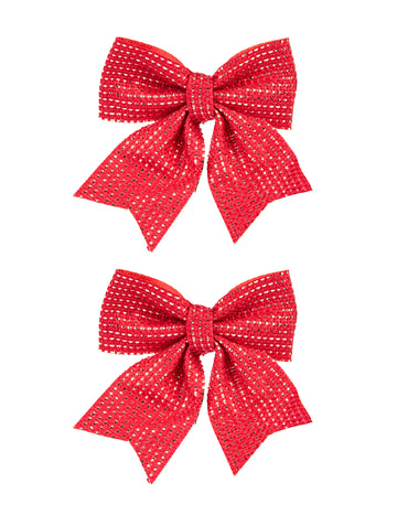 2 червени и златни ютени панделки 12 x 13 cm Коледна украса