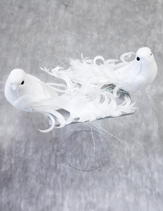 2 малки бели декоративни птици 13 cm с пера 