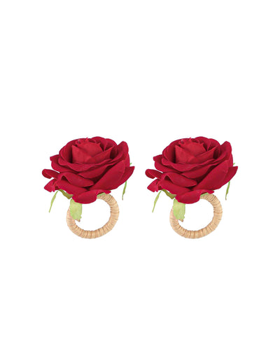 Ronds de serviette roses pour décoration de table rouges avec anneau en paille tressée naturelle
