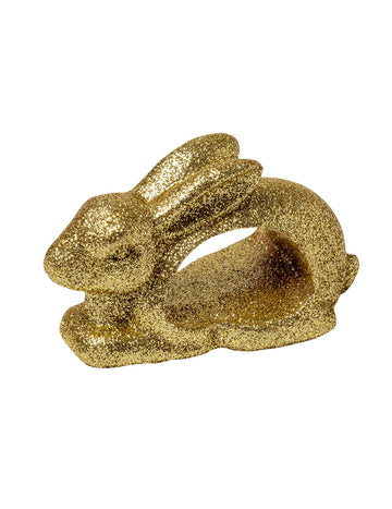 2 златни пръстена за салфетки с брокатени зайчета 4,5 x 8 cm за Великден